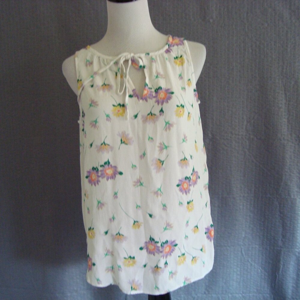 Loft Sleeveless Floral White Top Keyhole Front & Back sz M